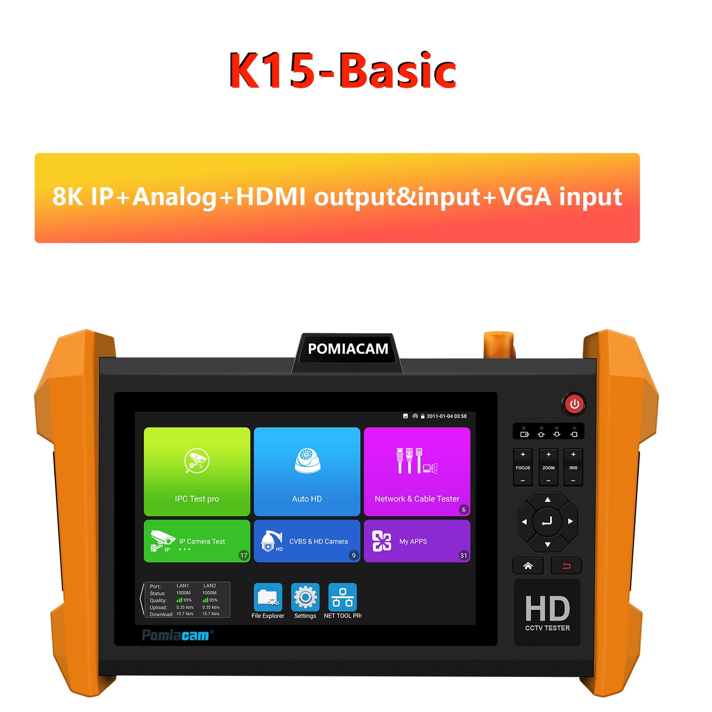 K15 CCTV Tester 8K H.265 IP Camera Test Multi-function 8MP CVI TVI AHD SDI UTP Cable Test and RJ45 Cable TDR Test