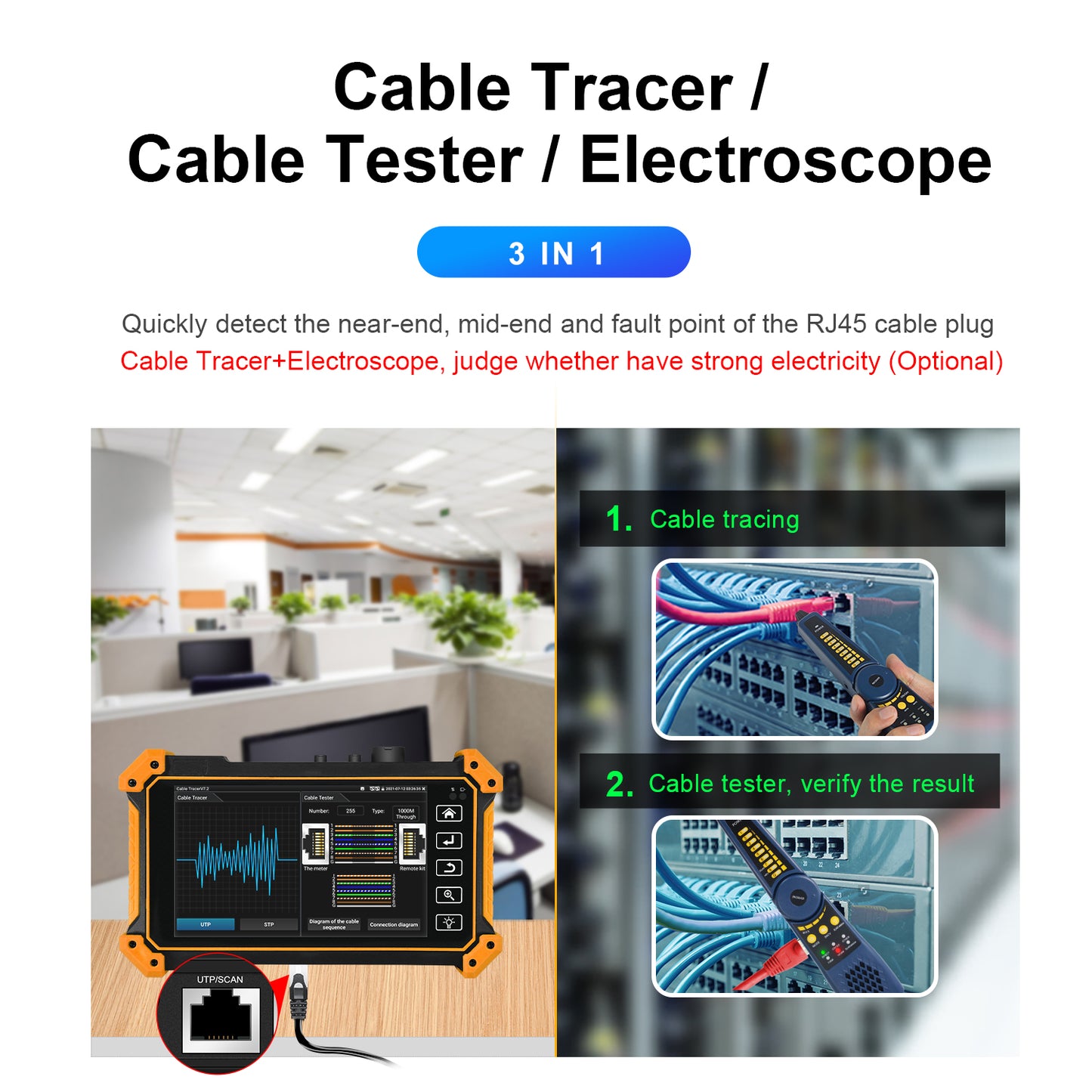 MT-5500C OTDR Test 1310/1550/1610nm optional 28/26dB optional 5.4"IPS IP Camera Built-in Visual Fault Locator & Optical Power Meter with Cable Tracer