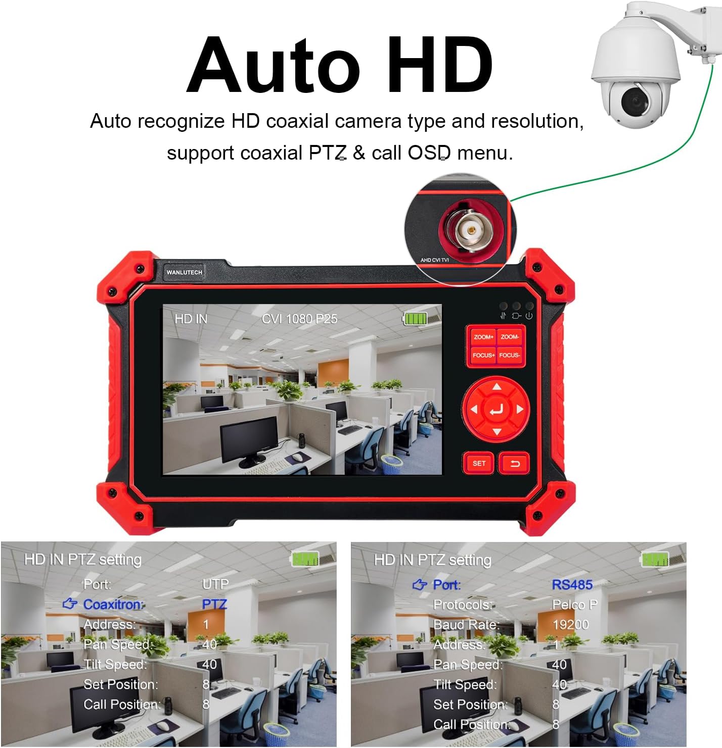 HD-2950 CCTV Camera Tester 8MP TVI CVI AHD CVBS Analog Camera Tester 5inch HDMI&VGA in PTZ Control Audio Test 12V Power Output