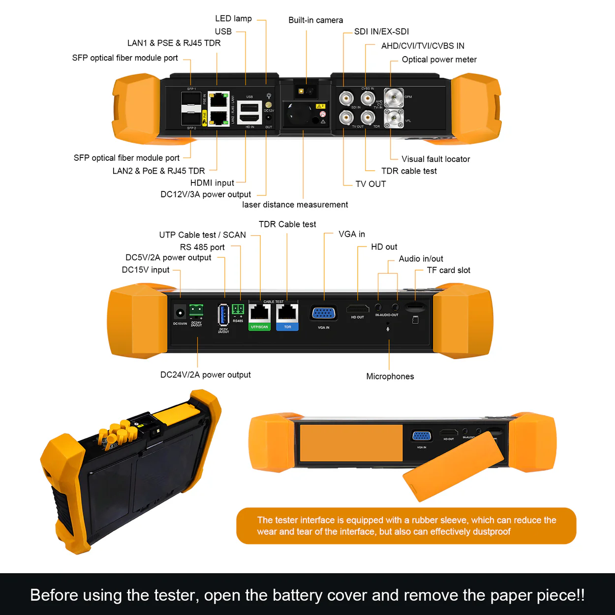 H20 Series 8 Inch All-in-One IP Camera Tester, 8K H.265 HDMI VGA SFP POE++ CCTV Tester 8MP CVI/ TVI/ AHD SDI Camera Test