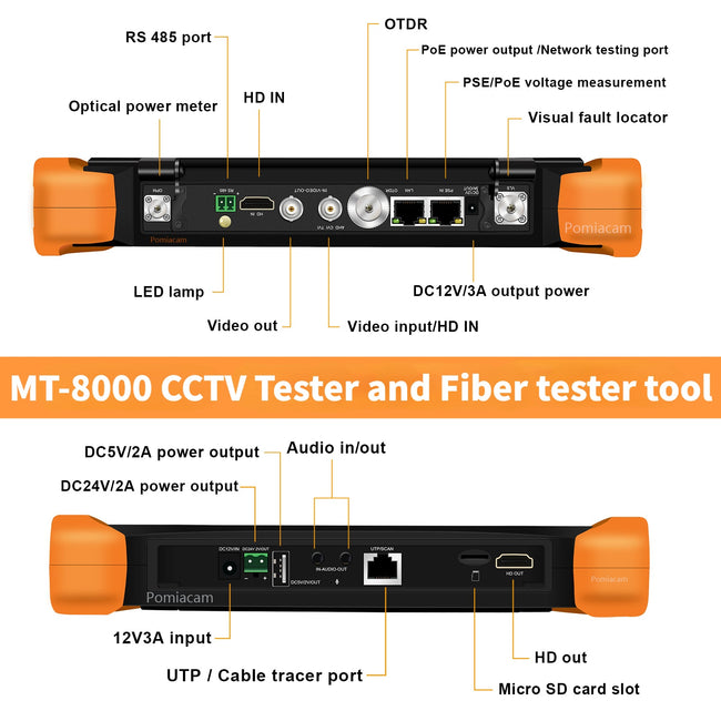 OTDR CCTV Tester MT-8000 OTDR Fiber Optic Tester Built-in DMM OPM OLS VFL Event Card TVI CVI AHD IP CVBS Camera Test PoE/HDMI Input/RJ45 Cable TDR Test 8" Touch Screen