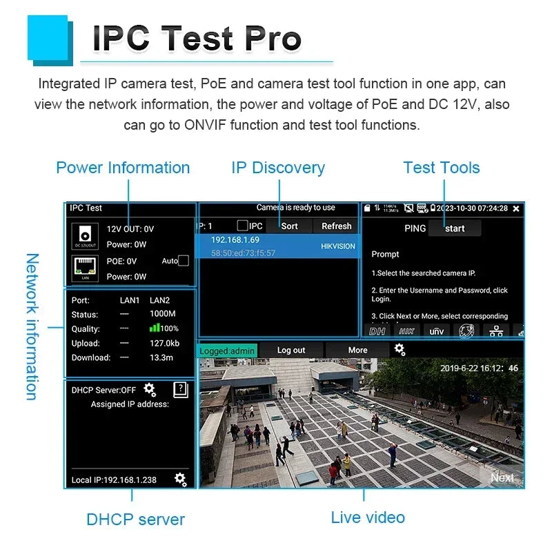 8 Inch IP Camera CCTV Tester  E88/E89  POE++ 90W SFP 4K IP H.265 RJ45 Netork Cable Tester 5200mAh Battery DC24V 2A Power Output