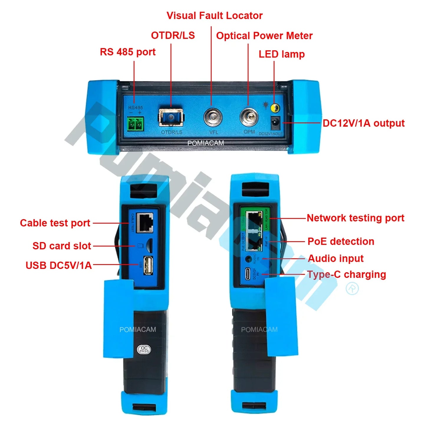 Multifunction OTDR, 4"Screen MOT-35C OTDR 1310/1550/1610nm Optional, 26/24dB Optional,DMM&OPM&VFL Cable tracer 4000mAh Battery