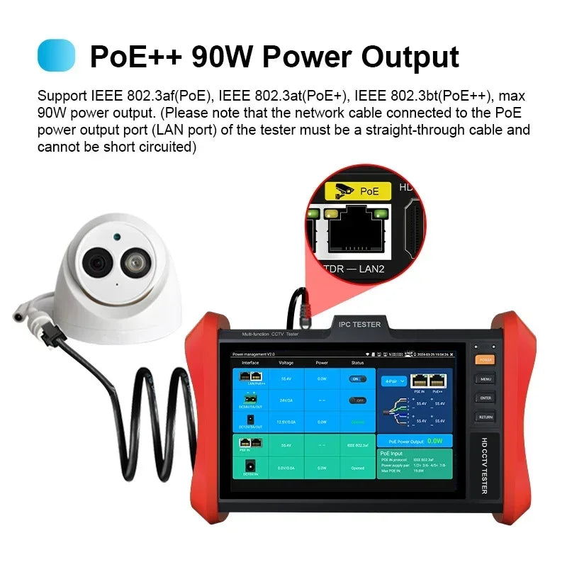 8 Inch IP Camera CCTV Tester  E88/E89  POE++ 90W SFP 4K IP H.265 RJ45 Netork Cable Tester 5200mAh Battery DC24V 2A Power Output
