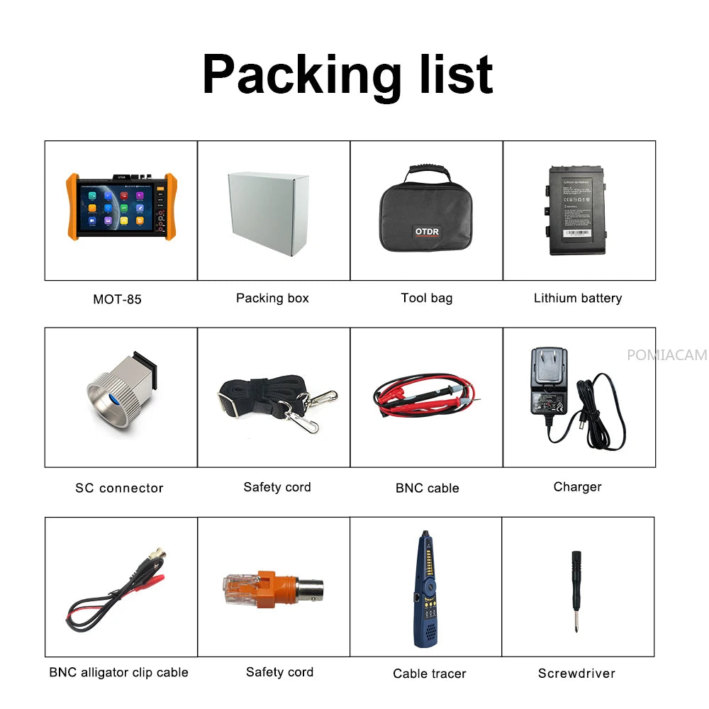 8-Inch OTDR Fiber Optic Tester MOT-85 34dB Event Map OPM VFL UTP RJ45 Cable Test WiFi Gigabit SFP Port Fault Location TDR