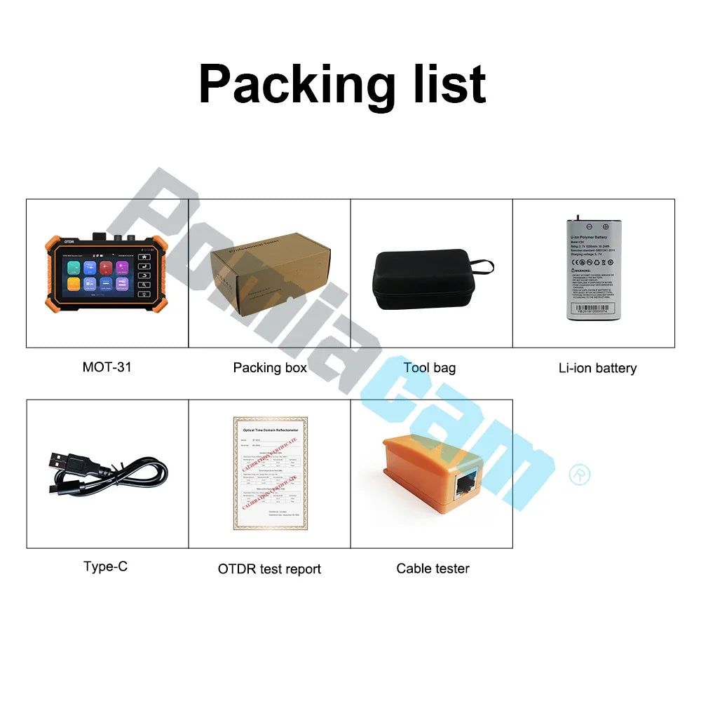 Professional OTDR Tester MOT-30, 1310/1550nm, 26/24dB, 4" IPS Screen, Visual fault locator, Optical power meter, UTP Test