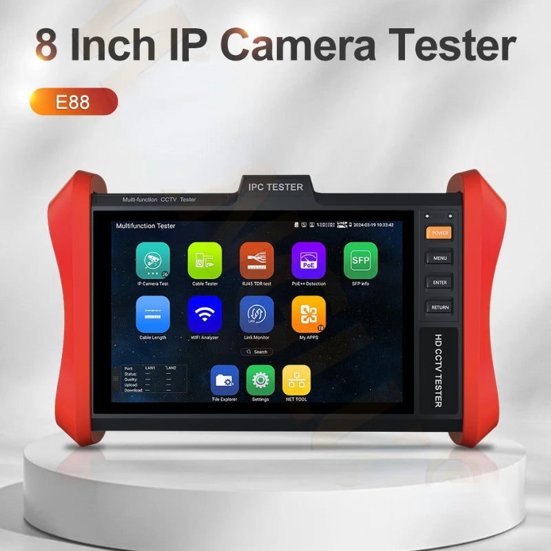 8 Inch IP Camera CCTV Tester  E88/E89  POE++ 90W SFP 4K IP H.265 RJ45 Netork Cable Tester 5200mAh Battery DC24V 2A Power Output
