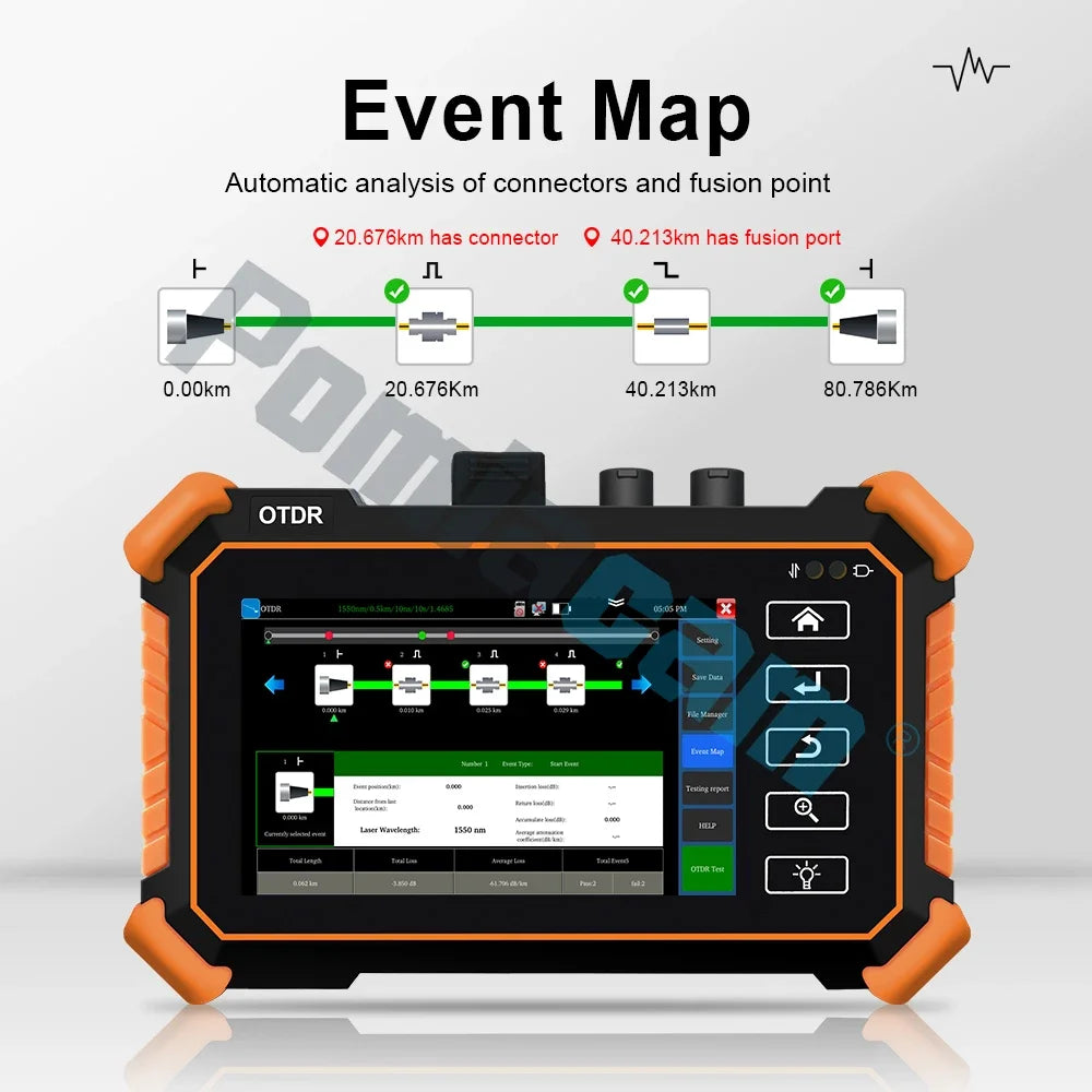 Professional OTDR Tester MOT-30, 1310/1550nm, 26/24dB, 4" IPS Screen, Visual fault locator, Optical power meter, UTP Test