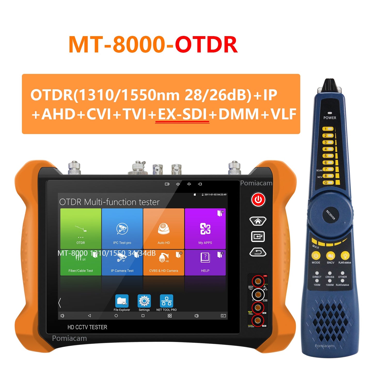 OTDR CCTV Tester MT-8000 OTDR Fiber Optic Tester Built-in DMM OPM OLS VFL Event Card TVI CVI AHD IP CVBS Camera Test PoE/HDMI Input/RJ45 Cable TDR Test 8" Touch Screen
