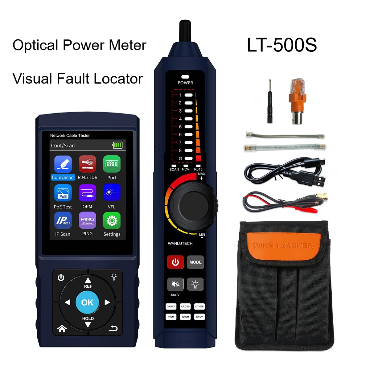 LT-500S Network Cable Tester, Ethernet RJ45 Wire Tracer with TDR Cable Length Test, PoE Detection, Port Flashing, IP Scan, PING Test, Optical Power Meter & Visual Fault Locator