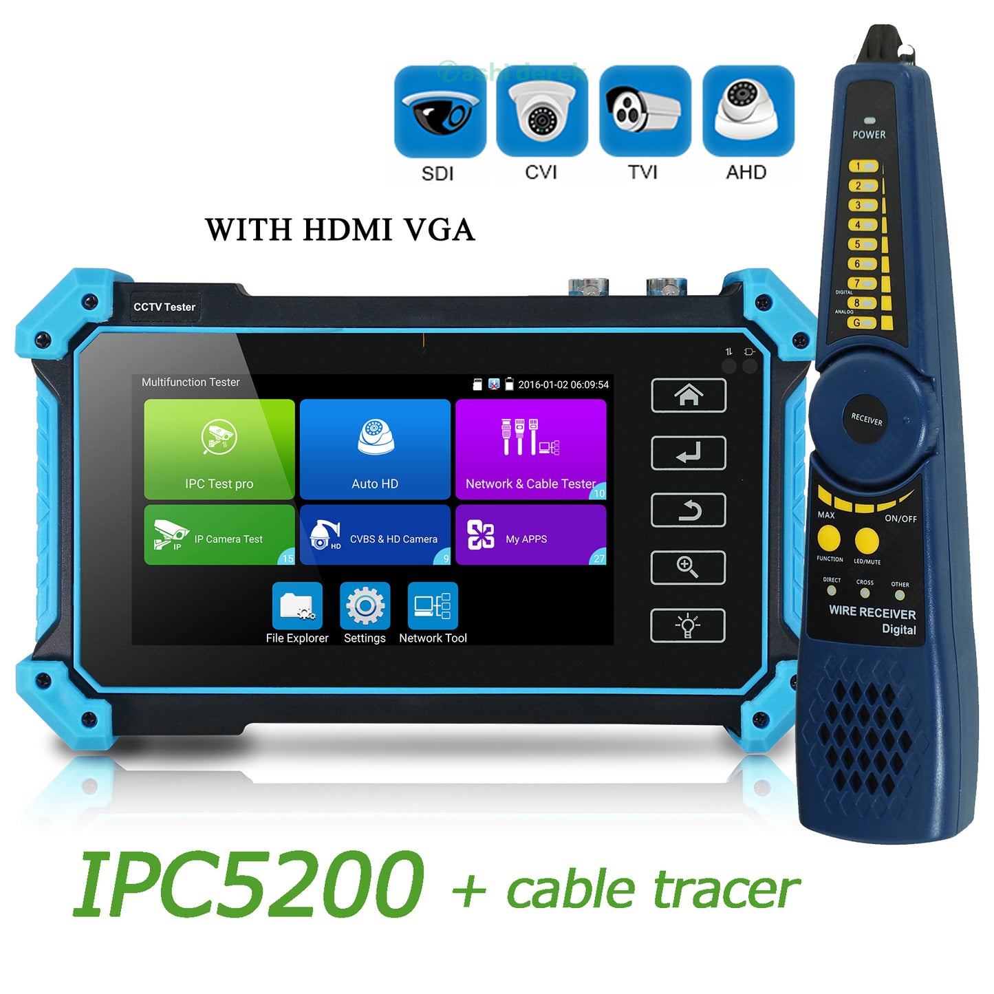 IP Camera Tester IPC-5200C Plus 5 Inch IPS Touch Screen H.265 4K 8MP AHD CVI TVI SDI CVBS IP Camera HDMI VGA Input Support POE
