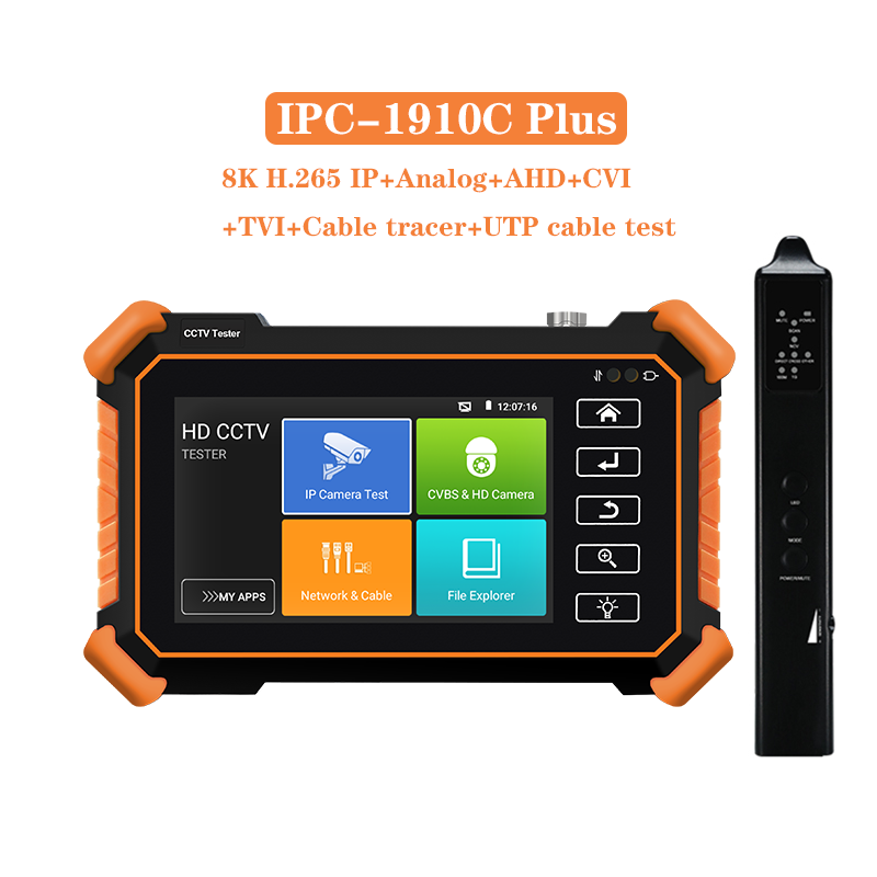 CCTV Tester,IPC-1910C Plus with Cable Tracer 8MP AHD CVI TVI CVBS IP Camera Test 8K HD Display Video Monitor 4 inch IPS Touch Screen IPC Tester Support H.265 POE PTZ WiFi RS485 Replace