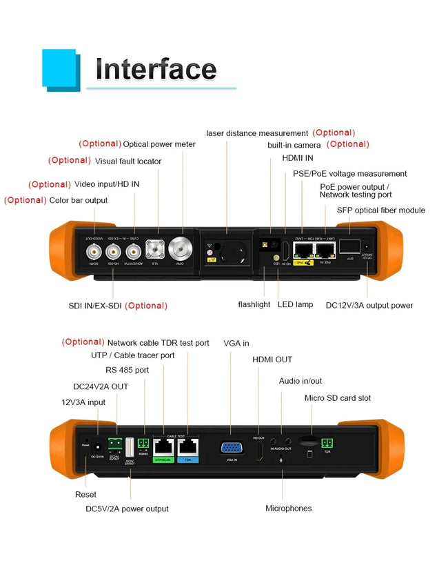 CCTV Tester Professional 8'' IPS touch screen 8K H.265 IP 8MP AHD/TVI/CVI HDMI/VGA Support POE++,SFP Module IP Camera Tester