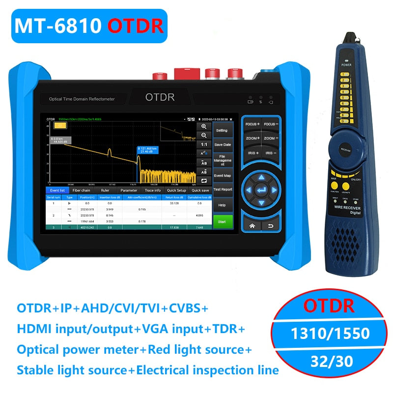 MT-6810 Multifunction OTDR CCTV tester 5.4 Inch IPS touch screen 8K H.265 IP+Analog+AHD+CVI+TVI camera test 2K VGA input
