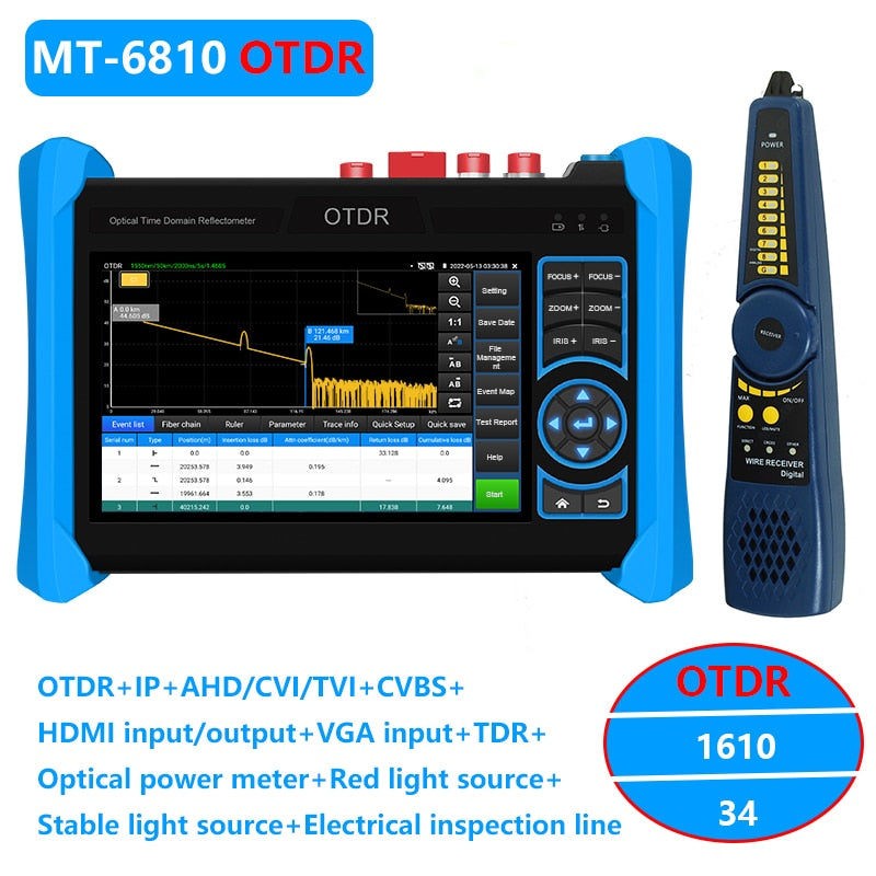 MT-6810 Multifunction OTDR CCTV tester 5.4 Inch IPS touch screen 8K H.265 IP+Analog+AHD+CVI+TVI camera test 2K VGA input