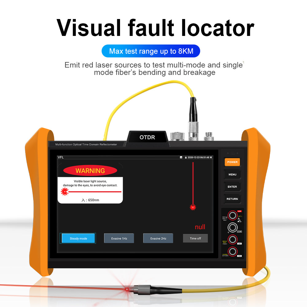 MOT-85 Optical Fiber Tester, 8 inches Touchscreen OTDR Tester Built-in VFL OPM LS Event Map OLT (Optical Loss test) Functions SFP Test RJ45 Cable Tester