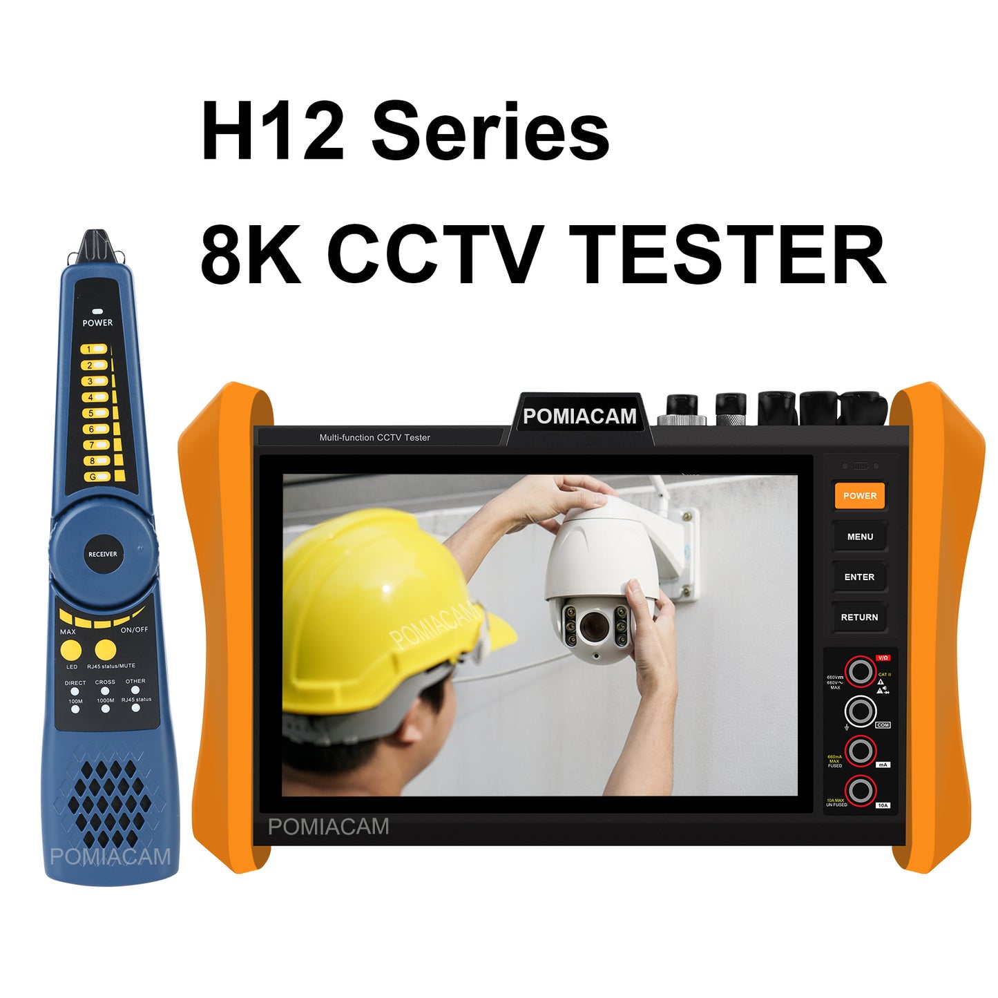 H12 All-in-one CCTV Camera Tester Professional 8 Inch 8K H.265 IP 8MP AHD/TVI/CVI Support POE++, SFP Module IP Camera Tester