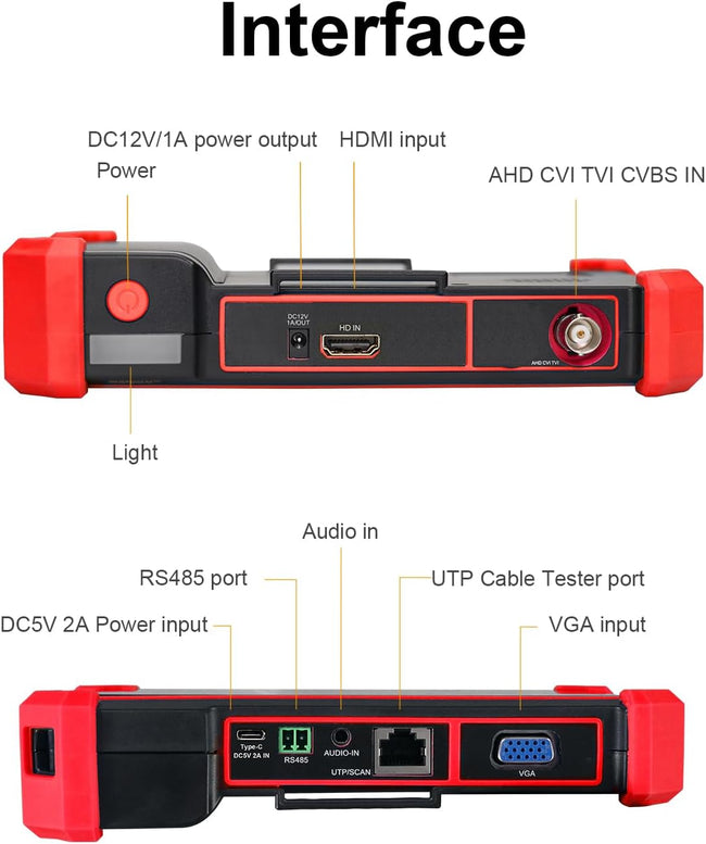 HD-2950 CCTV Camera Tester 8MP TVI CVI AHD CVBS Analog Camera Tester 5inch HDMI&VGA in PTZ Control Audio Test 12V Power Output