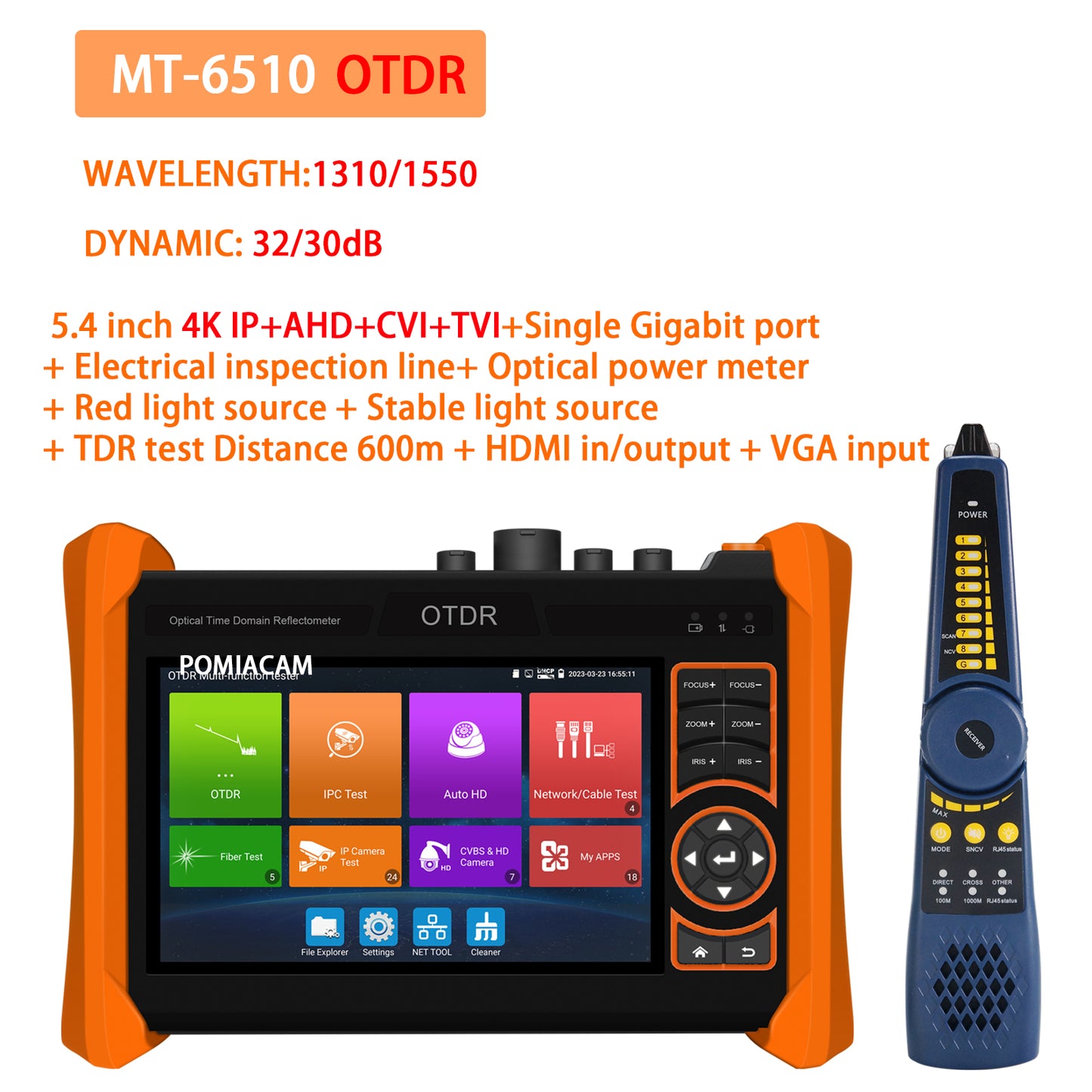 OTDR IPC Tester 4K IP+AHD+CVI+TVI 1310/1550 nm 28/26 dB Aktive Faserinspektion Multi-in-1 optisches Zeitbereichsreflektometer OPM OLS VFL MT6510