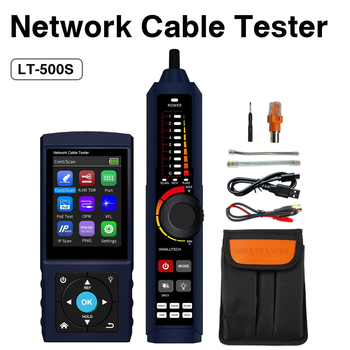 LT-500S 2.8-inch 2.5G 10G Network Analyzer RJ45 Tracer TDR Length PoE Port Flashing Speed Detection IP Scan PING OPM VFL