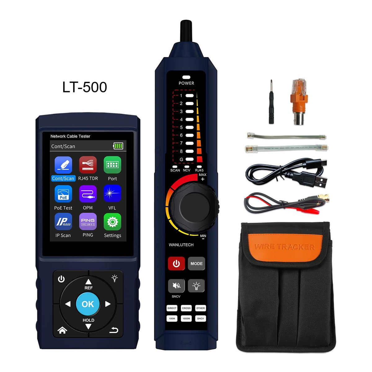 LT-500S Network Cable Tester, Ethernet RJ45 Wire Tracer with TDR Cable Length Test, PoE Detection, Port Flashing, IP Scan, PING Test, Optical Power Meter & Visual Fault Locator
