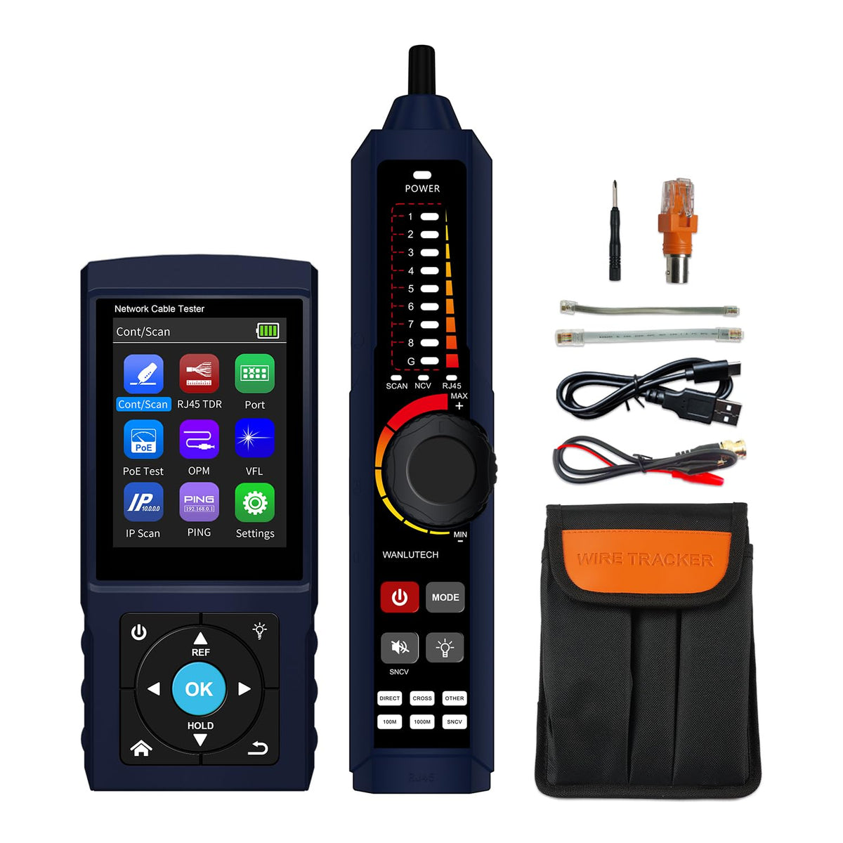 LT-500S Network Cable Tester, Ethernet RJ45 Wire Tracer with TDR Cable Length Test, PoE Detection, Port Flashing, IP Scan, PING Test, Optical Power Meter & Visual Fault Locator