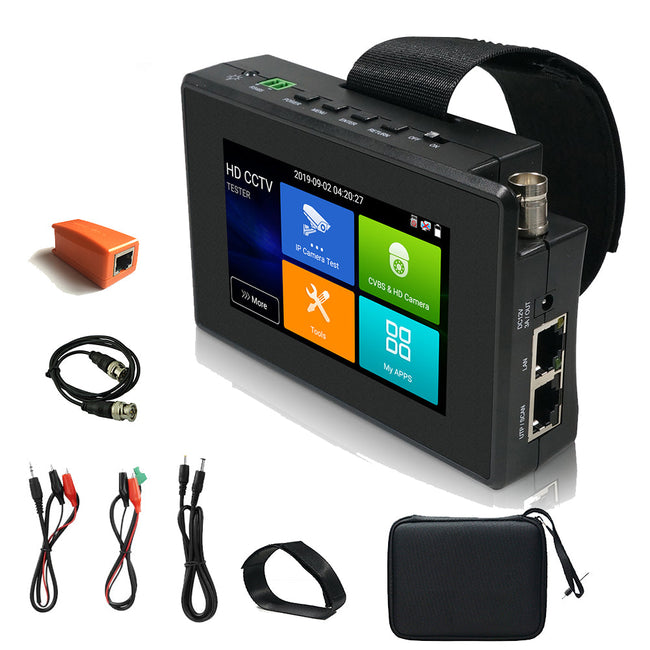 IPC Tester Portable Network Camera Tester 4K/H.265 IP CVBS CVI TVI AHD Analog Camera Tester POE Output,CCTV Test, PTZ 5-in-1 Multi-Function Monitoring Tester 1800CADH PLUS