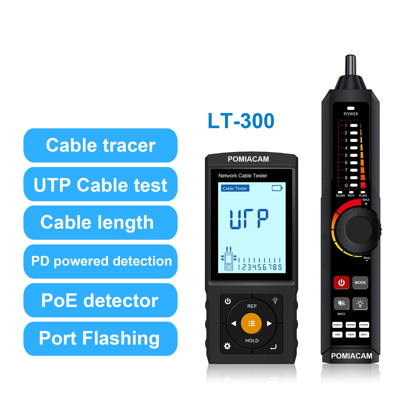 LT-300S 3 inch Network Cable Tester LAN RVV Telephone Wire Tracker Tracer for UTP RJ45 RJ11 BNC Detector Rechargeable Line Finder