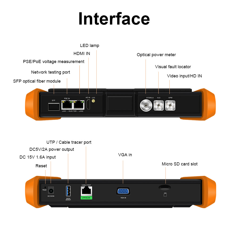 MOT-85 Optical Fiber Tester, 8 inches Touchscreen OTDR Tester Built-in VFL OPM LS Event Map OLT (Optical Loss test) Functions SFP Test RJ45 Cable Tester