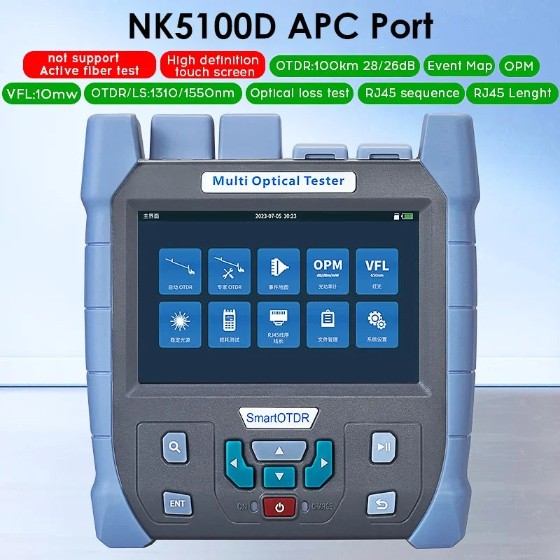 Smart OTDR NK5100 1310/1550nm 28/26dB 100KM Fiber Optic Reflectometer Touch Screen VFL OLS OPM Event Map Ethernet Cable Tester