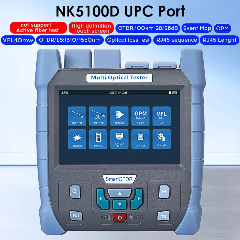 Smart OTDR NK5100 1310/1550nm 28/26dB 100KM Fiber Optic Reflectometer Touch Screen VFL OLS OPM Event Map Ethernet Cable Tester