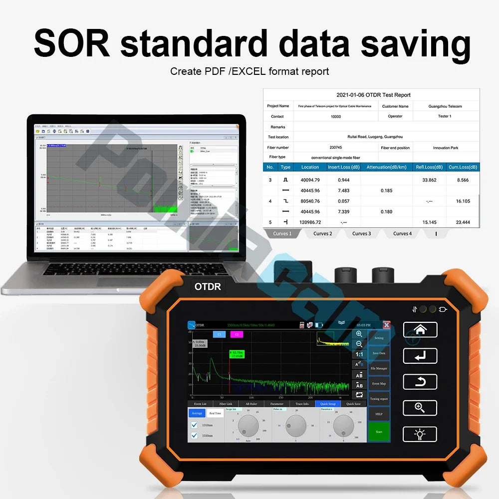 Professional OTDR Tester MOT-30, 1310/1550nm, 26/24dB, 4" IPS Screen, Visual fault locator, Optical power meter, UTP Test