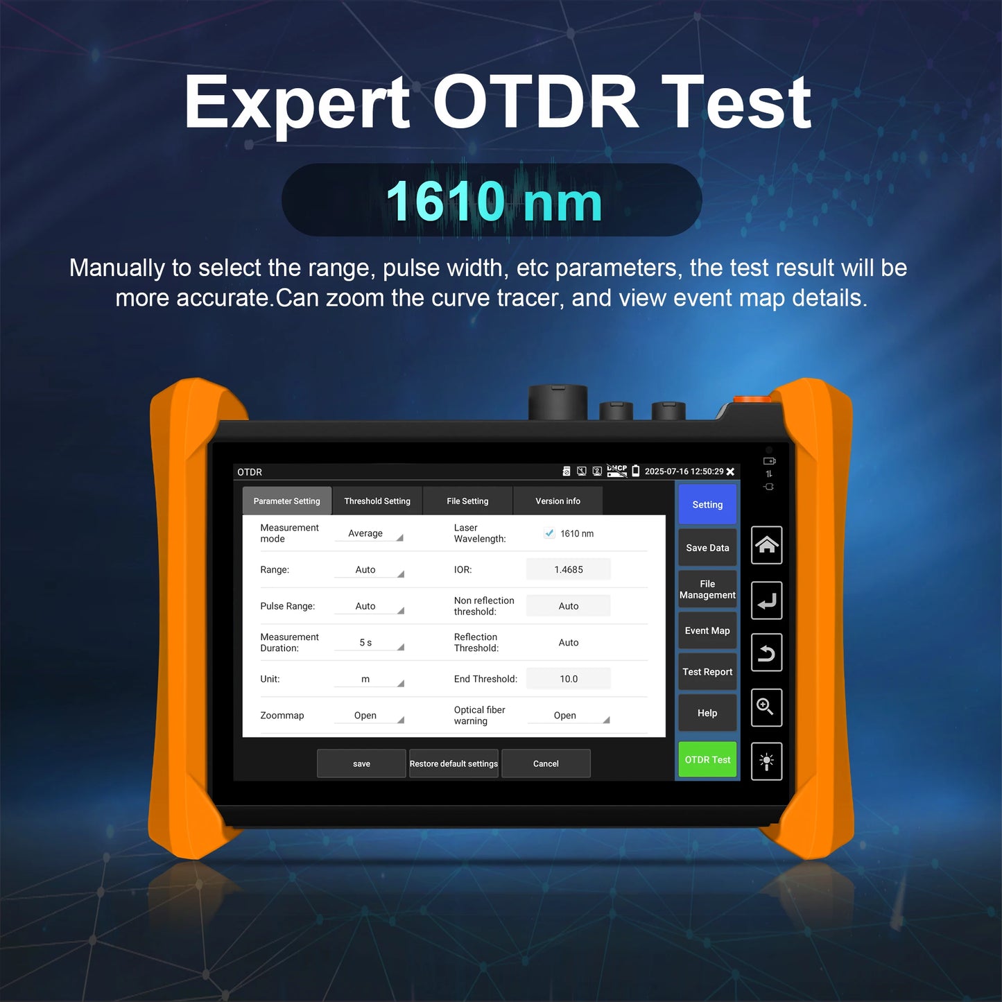 Multi-Function OTDR Fiber Tester Optic Reflectometer 7 inch MOT-73 1310/1550nm 1610nm with OPM VFL LS UTP LAN Event Map
