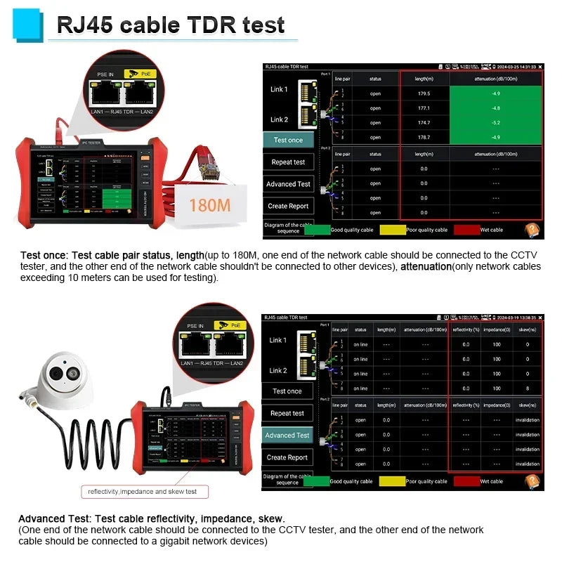 8 Inch IP Camera CCTV Tester  E88/E89  POE++ 90W SFP 4K IP H.265 RJ45 Netork Cable Tester 5200mAh Battery DC24V 2A Power Output