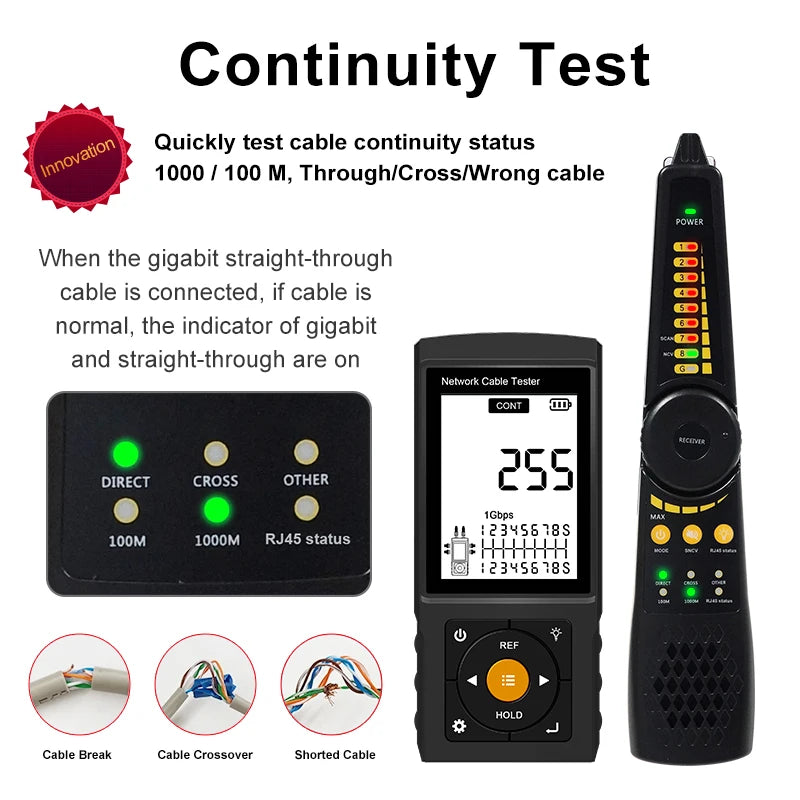 Network Cable Tester RJ45 RJ11 Cable Tracker Cable Detector Continuity Tester Network Tools Network Line Finder LT-200