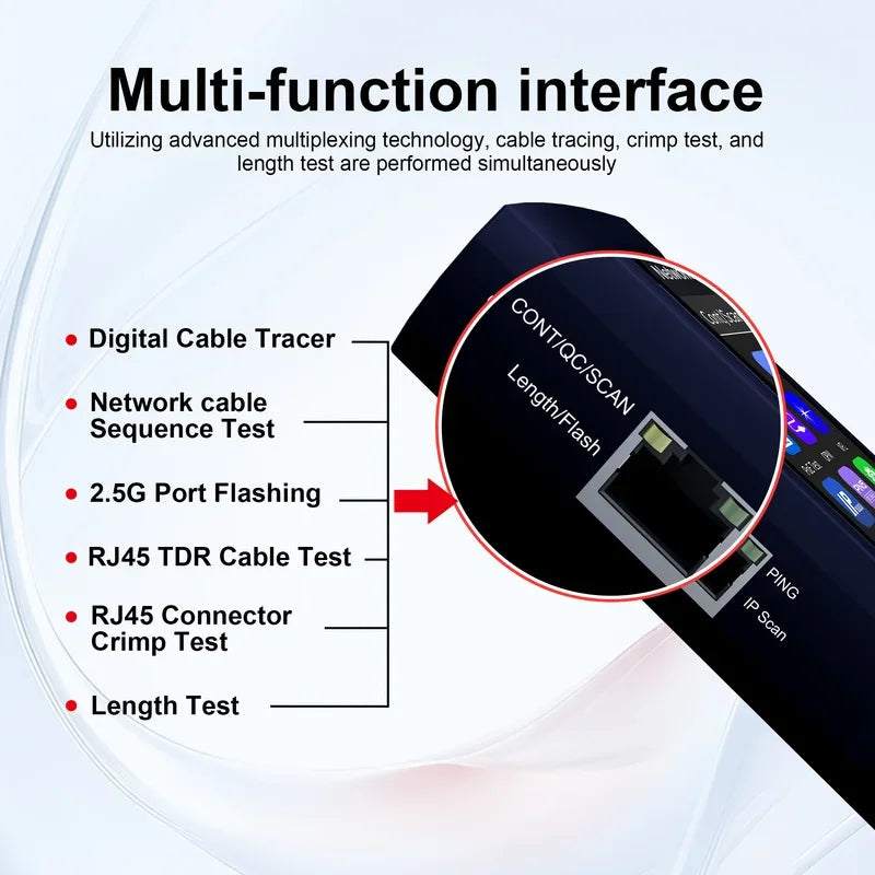 LT-500S 2.8-inch 2.5G 10G Network Analyzer RJ45 Tracer TDR Length PoE Port Flashing Speed Detection IP Scan PING OPM VFL