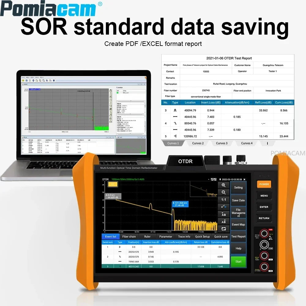 8-Inch OTDR Fiber Optic Tester MOT-85 34dB Event Map OPM VFL UTP RJ45 Cable Test WiFi Gigabit SFP Port Fault Location TDR