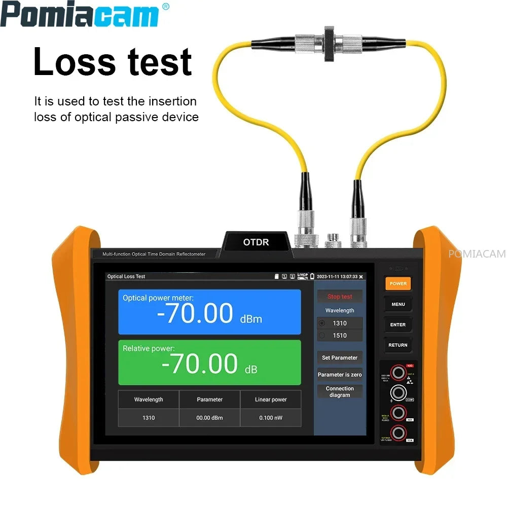 8-Inch OTDR Fiber Optic Tester MOT-85 34dB Event Map OPM VFL UTP RJ45 Cable Test WiFi Gigabit SFP Port Fault Location TDR