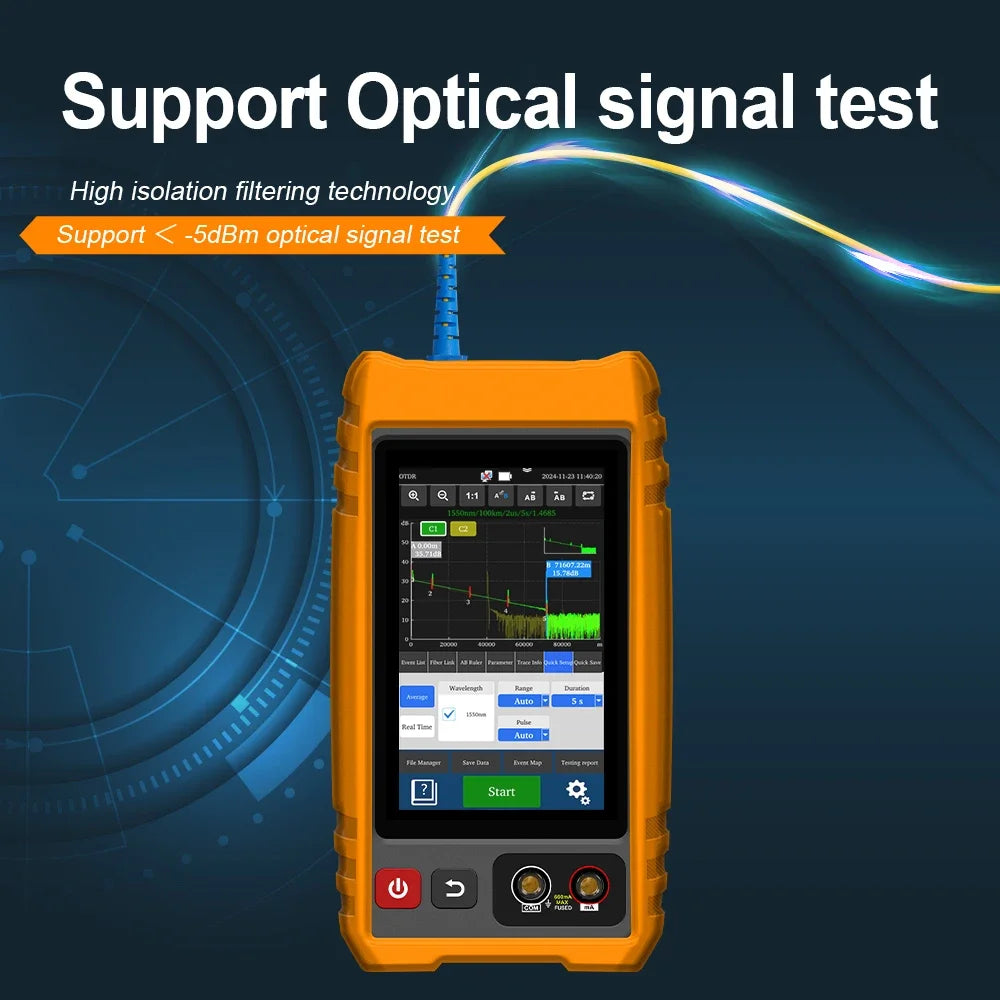 MOT-33C Portable OTDR Tester Fibre Optic and Network Cable Testing Tool Fiber Optic Reflectometer With 4 inch Touch Screen