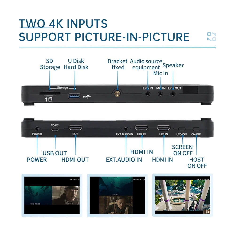 7inch Screen Video Capture Box 2 Channel HDMI Recorder Battery Socket Tape CVBS AV RCA SVideo DVI VGA YPbPr 1080p HD 4k UR500 UR500A