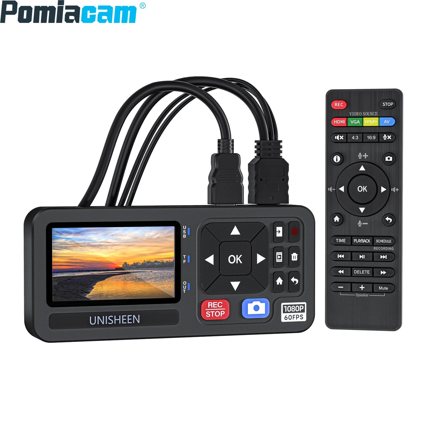 UR500A-M HD Video Capture Box 1080P Video to Digital Converter with 3" Screen, 4K HDMI/CVBS/VGA/YPBPR Inputs Video Recorder
