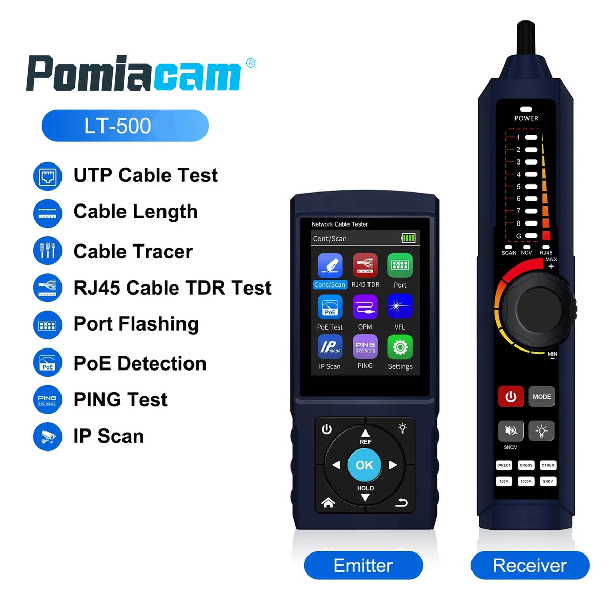 LT-500S 2.8-inch 2.5G 10G Network Analyzer RJ45 Tracer TDR Length PoE Port Flashing Speed Detection IP Scan PING OPM VFL