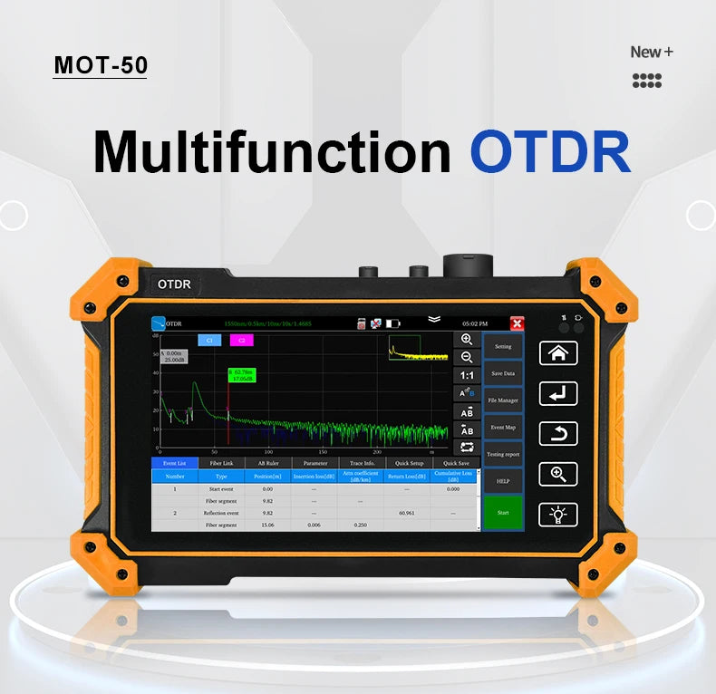 MOT-50 Wrist 5.55 Inch Touch Screen 1310/1550nm 26/24dB OTDR/OPM/VFL/LS/Event Map/Cable Length Network Cable Tester