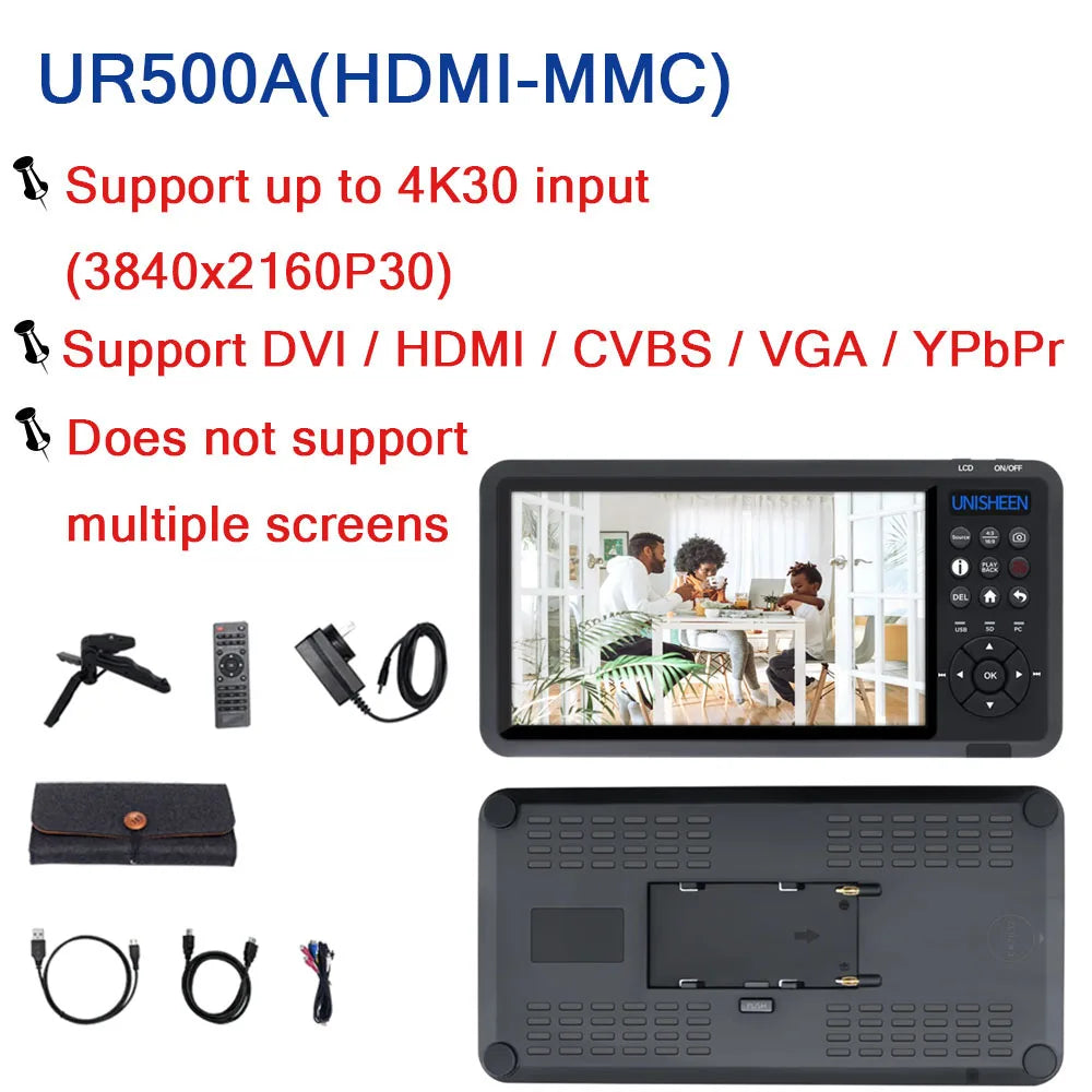 7inch Screen Video Capture Box 2 Channel HDMI Recorder Battery Socket Tape CVBS AV RCA SVideo DVI VGA YPbPr 1080p HD 4k UR500 UR500A