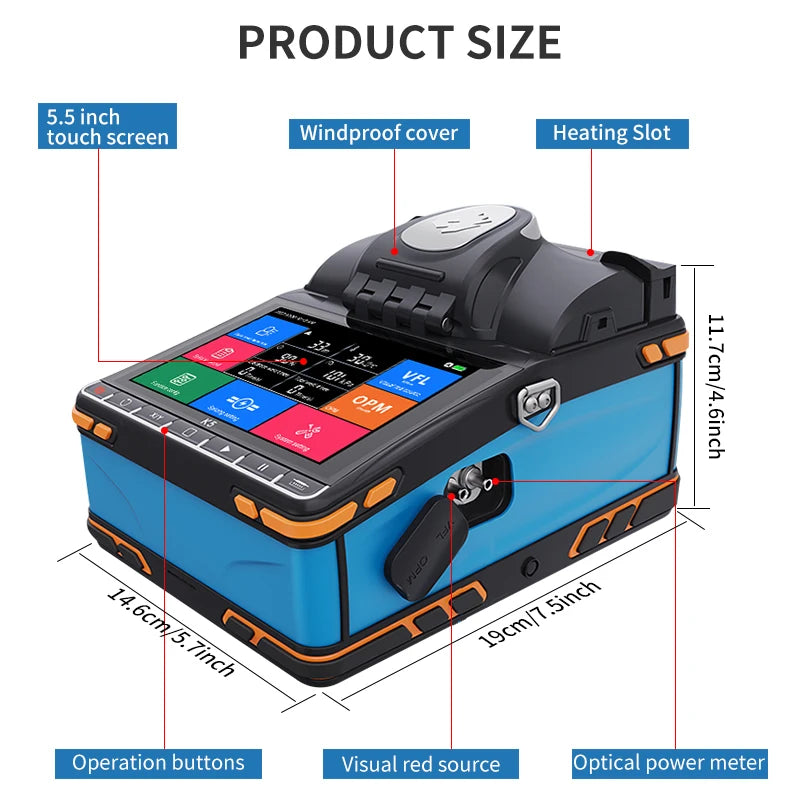 K5  Fiber Optic Fusion Splicer 6 Motors Core Alignment Splicing Machine 7800mAh Battery Fast Splicing 6s 5inch Screen 3 Fiber