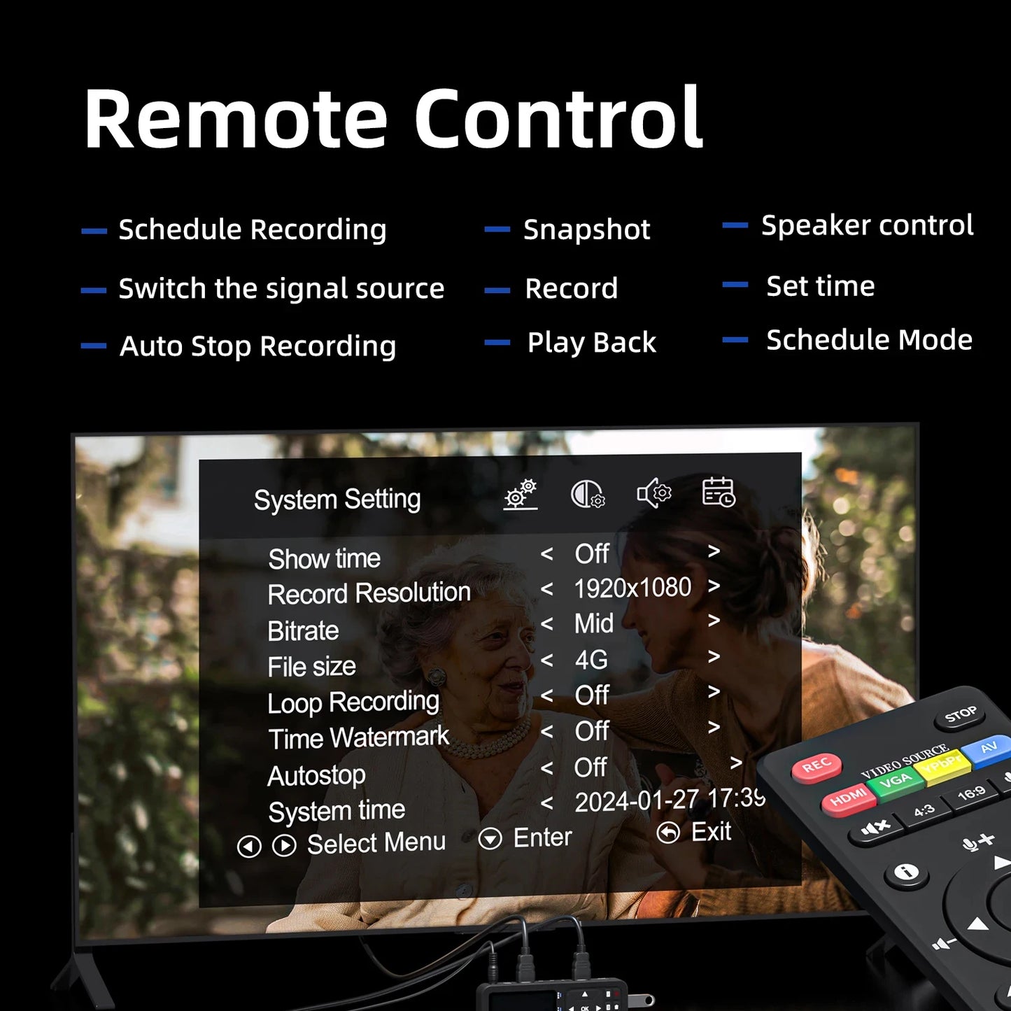 UR500A-M HD Video Capture Box 1080P Video to Digital Converter with 3" Screen, 4K HDMI/CVBS/VGA/YPBPR Inputs Video Recorder