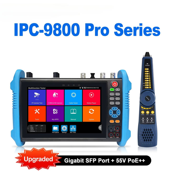 IPC-9800 Pro series 8K IP H.265 8MP AHD/TVI/CVI/SDI CCTV Tester IP Camera Tester 90W PoE++ RJ45 TDR Cable Test Gigabit SFP Port