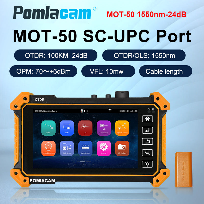 MOT-50 Wrist 5.55 Inch Touch Screen 1310/1550nm 26/24dB OTDR/OPM/VFL/LS/Event Map/Cable Length Network Cable Tester