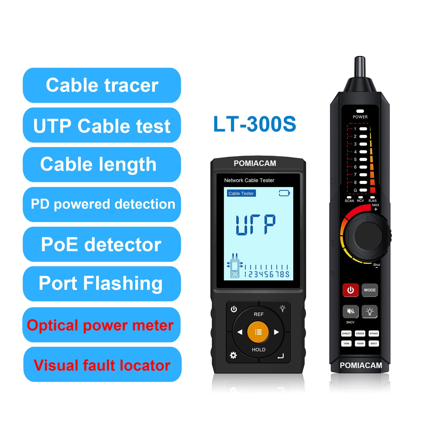 LT-300S 3 inch Network Cable Tester LAN RVV Telephone Wire Tracker Tracer for UTP RJ45 RJ11 BNC Detector Rechargeable Line Finder
