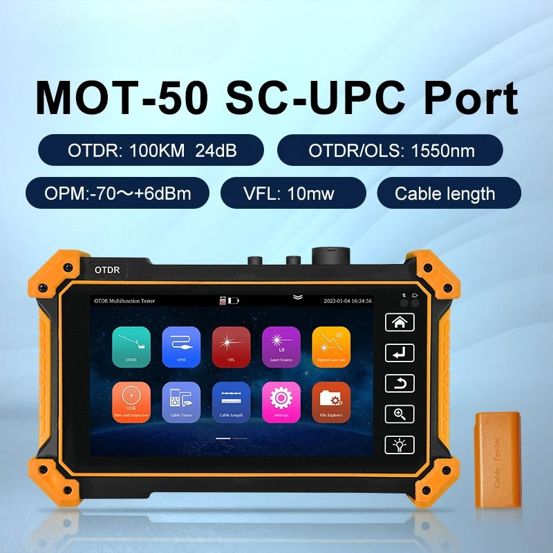 MOT-50 Wrist 5.55 Inch Touch Screen 1310/1550nm 26/24dB OTDR/OPM/VFL/LS/Event Map/Cable Length Network Cable Tester